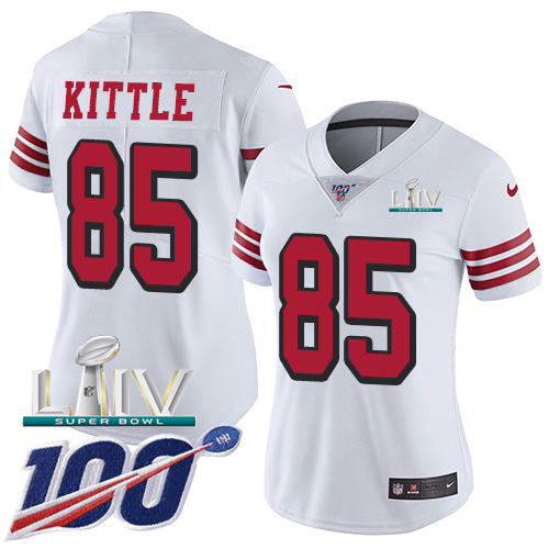 San Francisco 49ers Nike #85 George Kittle White Super Bowl LIV 2020 Rush Women Stitched NFL Limited 100th Season Jersey->women nfl jersey->Women Jersey